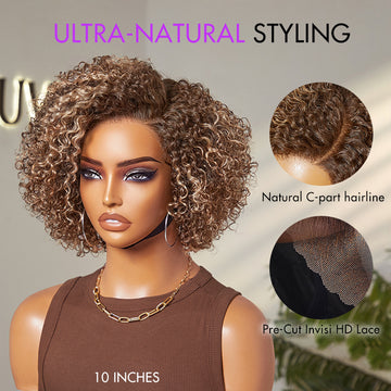 Trendy Short Cut Curly Minimalist HD Lace Glueless Side Part Wig 100% Human Hair-50