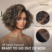 1 SEC INSTALL WIG | Honey Blonde Highlight / Natural Black Kinky Curly Glueless Minimalist HD Lace Classic Short Wig Pre-Cut Lace-11