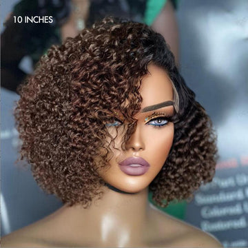 Ombre Brown Fluffy Kinky Curl Glueless Minimalist HD Lace Wig Ready to Go-01