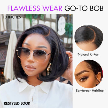PreMax Black C Part Bob Lace Front Wig, show you a ear-to-ear hairline