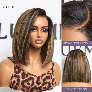 Luvme All-Day Comfort™ Wig Brown Highlight Blunt Cut Bob Glueless Minimalist HD Lace Wig Pre-Cut Lace-21