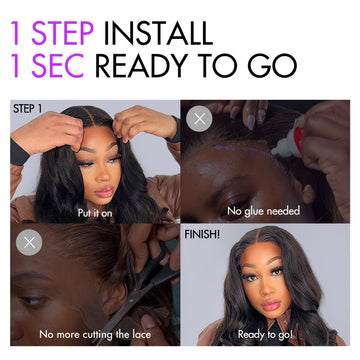 Put On and Go Brown Highlight Yaki Bob with Bangs Glueless Minimalist Lace Wig Breathable Cap-04