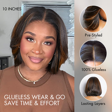 Limited Design | Blonde Highlights Glueless 5x5 Closure HD Lace Stacked Bob Wig | Large & Small Cap Size-04