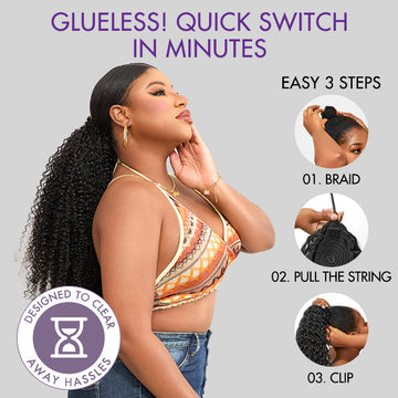 Luvme Too Easy Texture Kinky Curly Flexi-Fit Invisible Drawstring Clip-In Ponytail Extension Human Hair-04