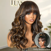 Breathable Cap True Scalp Blonde Highlight Loose Wave Glueless Minimalist Lace Wig with Bangs-02