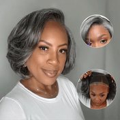48H Delivery | Boss Vibe Salt & Pepper Layered Bob / Body Wave Glueless Pre-Cut Minimalist Lace Grey Wig - US Only-01