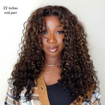 Luvme All-Day Comfort™ Wig PartingMax Brown Highlights Funmi Curly 7x6 Closure HD Lace Glueless Wig Pre Cut Lace-14