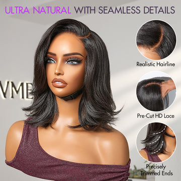 Natural Look Yaki Texture Layered Bangs Bob Wig Glueless Minimalist HD Lace Human Hair Wig Pre-Cut Lace-03