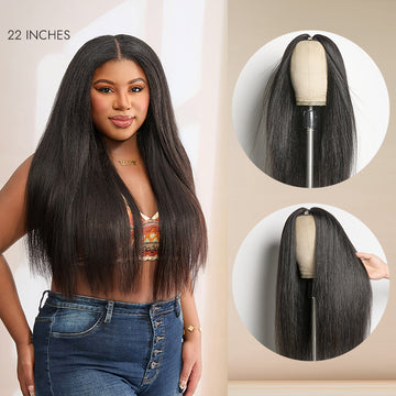 Luvme Too Easy Texture™ Wig Kinky Curly / Yaki Straight Glueless V Part Flexi-Fit Drawstring Wig-29
