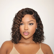 Exclusive Sale | Blonde Highlight Short Curly Glueless Minimalist HD Lace Human Hair Wig-11