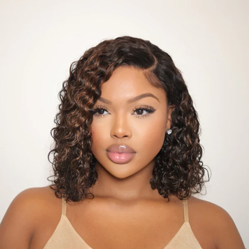 Exclusive Sale | Blonde Highlight Short Curly Glueless Minimalist HD Lace Human Hair Wig-11