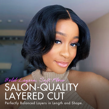 1 SEC INSTALL WIG | Elegant Boss Vibe Short Pixie Cut Natural Black / Ombre Brown Glueless Minimalist HD Lace Wig Pre Cut Lace-05