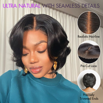 1 SEC INSTALL WIG | Elegant Boss Vibe Short Pixie Cut Natural Black / Ombre Brown Glueless Minimalist HD Lace Wig Pre Cut Lace-08