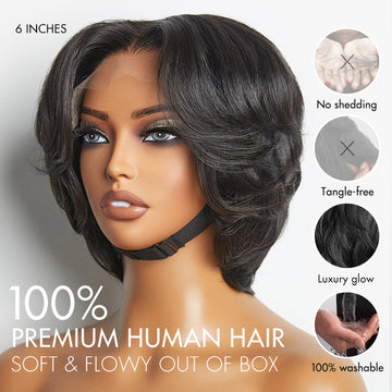 1 SEC INSTALL WIG | Elegant Boss Vibe Short Pixie Cut Natural Black / Ombre Brown Glueless Minimalist HD Lace Wig Pre Cut Lace-09