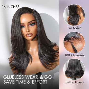 Natural Look Yaki Texture Layered Bangs Bob Wig Glueless Minimalist HD Lace Human Hair Wig Pre-Cut Lace-20