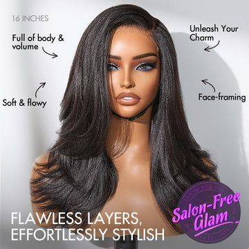 Natural Look Yaki Texture Layered Bangs Bob Wig Glueless Minimalist HD Lace Human Hair Wig Pre-Cut Lace-18