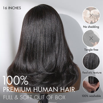 Natural Look Yaki Texture Layered Bangs Bob Wig Glueless Minimalist HD Lace Human Hair Wig Pre-Cut Lace-19