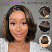 New Customers Only | Trendy Brown Highlight Layered Bob Blowout Glueless 5x5 Lace Closure Wig 100% Human Hair Pre-Cut Lace-05