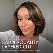 New Customers Only | Trendy Brown Highlight Layered Bob Blowout Glueless 5x5 Lace Closure Wig 100% Human Hair Pre-Cut Lace-04