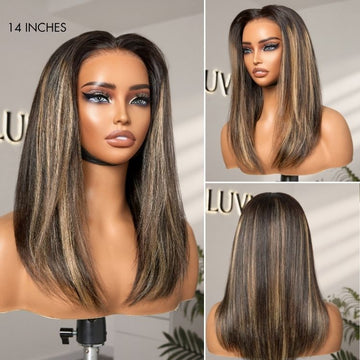 Ash Blonde highlight lace front wig - 14 Inches - Middle Part