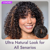 Crazy Wednesday | 1 SEC INSTALL WIG | Brown Highlight Water Wave Natural Scalp Glueless Minimalist Lace Short Curly Wig with Bangs-06