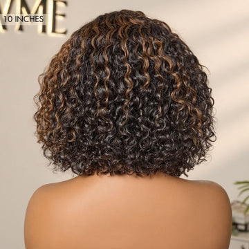 Blonde Highlight Short Curly Glueless Minimalist HD Lace Human Hair Wig-16