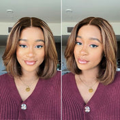 Blonde Highlight Short Layered Bob Wig Glueless 5x5 Closure Pre-Cut Lace Wig All Head Sizes Fit Cap-17