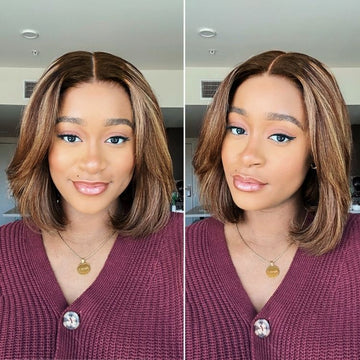 Blonde Highlight Short Layered Bob Wig Glueless 5x5 Closure Pre-Cut Lace Wig All Head Sizes Fit Cap-17