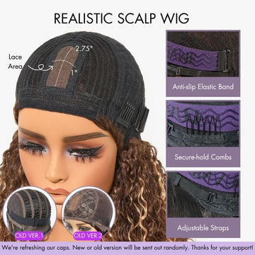 Beginner Friendly Water Wave Minimalist Lace Glueless Short Curly Wig with Bangs-19