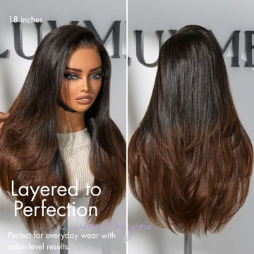 Luvme All-Day Comfort™ Wig Layered Light Yaki Straight / Loose Body Wave Glueless 7x6 Closure HD Lace Human Hair Wig Pre-Cut Lace-40