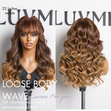 Luvme All-Day Comfort Wig Ombre Blonde Highlight Loose Body Wave Glueless 7x6 Closure HD Lace Human Hair Wig with Bangs Pre-Cut Lace-03
