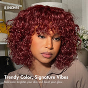 Beginner Friendly Dark Red Water Wave Glueless Minimalist Lace Curly Wig with Bangs-02