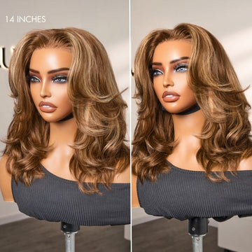 PreMax Blonde Highlight Layered Body Wave Glueless 13x4 Frontal Lace Long Wig Human Hair Pre-Cut Lace-08