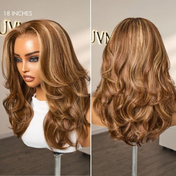 PreMax Blonde Highlight Layered Body Wave Glueless 13x4 Frontal Lace Long Wig Human Hair Pre-Cut Lace-09