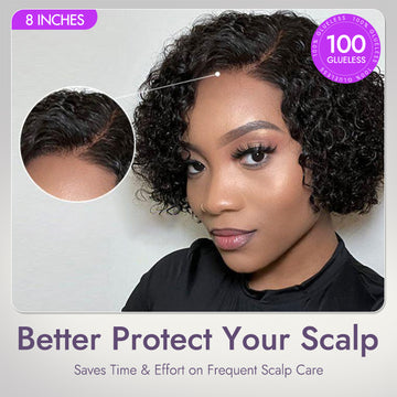 Trendy Short Cut Curly Minimalist HD Lace Glueless Side Part Wig 100% Human Hair-42