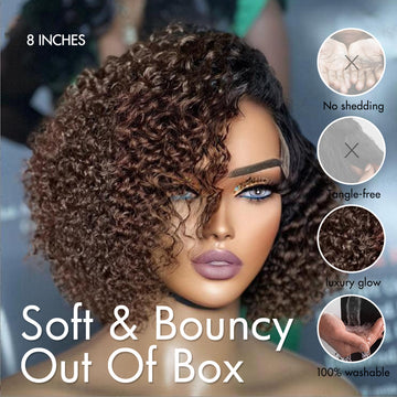 Trendy Short Cut Curly Minimalist HD Lace Glueless Side Part Wig 100% Human Hair-34