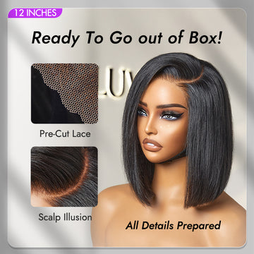 Put On & Go Blunt Cut Straight Bob Minimalist HD Lace Glueless C Part Wig-18