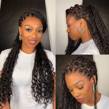 Readitress™ Light Weight Flexi-Fit Invisi Drawstring Cap Full Lace Knotless Boho Curls Braided Long Wig Super Natural Scalp - US Only-49
