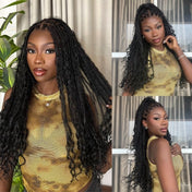 Readitress™ Light Weight Flexi-Fit Invisi Drawstring Cap Full Lace Knotless Boho Curls Braided Long Wig Super Natural Scalp - US Only-43