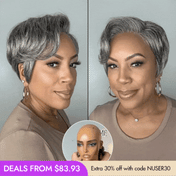 New Customers Only | Salt and Pepper Short Pixie Cut Wig Glueless Minimalist HD Lace Grey Wig Pre-Cut Lace-20