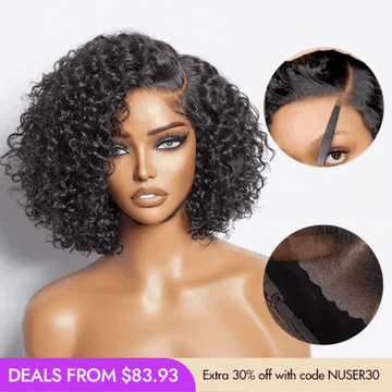 New Customers Only | Trendy Short Cut Curly Minimalist HD Lace Glueless Side Part Wig 100% Human Hair-24