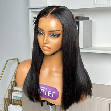 Special Deal | Natural Black Silky Blunt Cut Glueless 5x5 Closure Lace Bob Wig-01