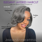 Boss Vibe Salt & Pepper Layered Bob / Body Wave Glueless Pre-Cut Minimalist Lace Grey Wig-23