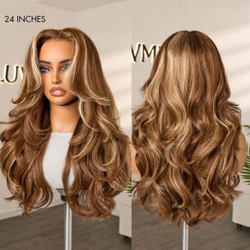 PreMax Blonde Highlight Layered Body Wave Glueless 13x4 Frontal Lace Long Wig Human Hair Pre-Cut Lace-13
