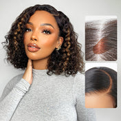 Crazy Wednesday | Blonde Highlight Short Curly Glueless Minimalist HD Lace Human Hair Wig-01