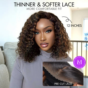 Blonde Highlight Short Curly Glueless Minimalist HD Lace Human Hair Wig-25