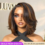 New Customers Only | Trendy Brown Highlight Layered Bob Blowout Glueless 5x5 Lace Closure Wig 100% Human Hair Pre-Cut Lace-16