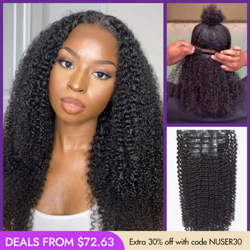 New Customers Only | Kinky Curly Invisible Edge Seamless Clip in Extensions Human Hair with Free Gift-13