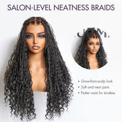 Flexi-Fit Invisi Drawstring Cap Full Lace Knotless Boho Curls Braided Long Wig Super Natural Scalp-14
