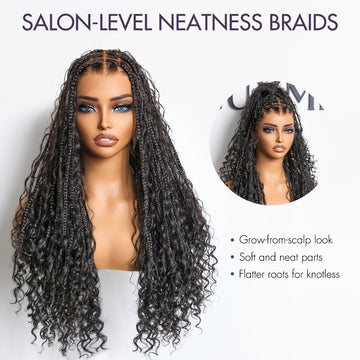 Flexi-Fit Invisi Drawstring Cap Full Lace Knotless Boho Curls Braided Long Wig Super Natural Scalp-14